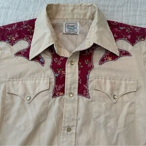Vintage 70s H Bar C Ranchwear Western Shirt Sz M/L? Pearl Snap Up Floral